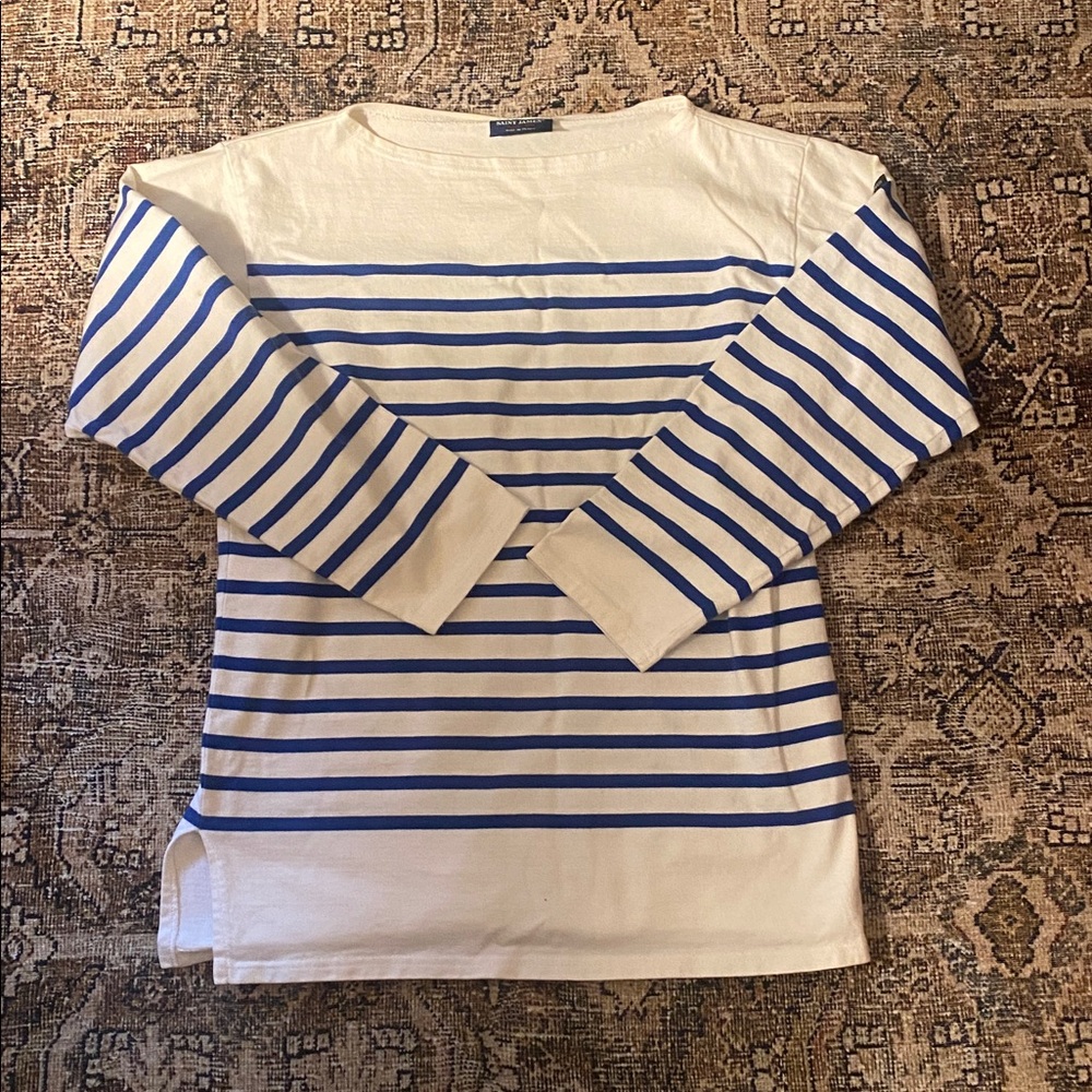 Saint James White and Blue Striped Long-Sleeve Top